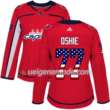 Dame Eishockey Washington Capitals Trikot T.J. Oshie 77 Adidas 2017-2018 Rot USA Flag Fashion Authentic